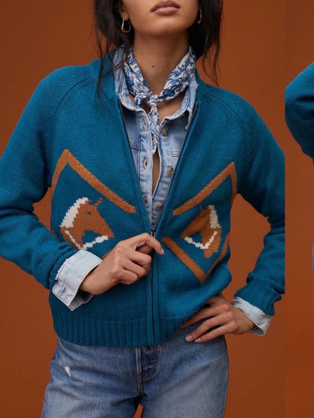Anthropologie Tiny equestrian full zip wool blend sweater size xl